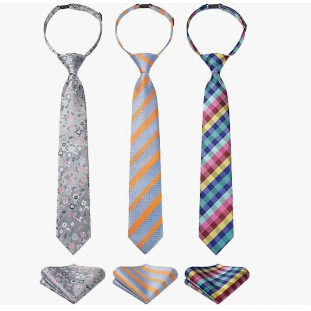 Kids Pre-Tied Tie and Pocket Square Set - Pink, Orange, Multicolor Plaid